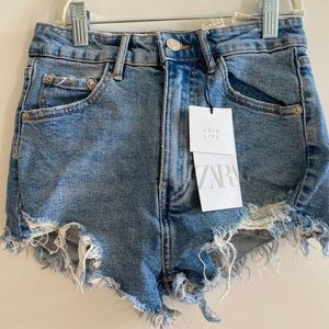 Zara distressed denim shorts